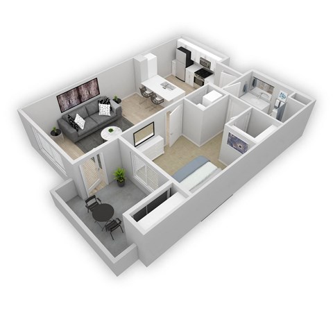 Floor plan for 1 bed, 1 bath, 711 sqft